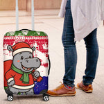 Gambia Christmas Luggage Cover Santa Hippo National Coat of Arms Snowflakes and Festive Holiday - African Pride