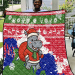 Gambia Christmas Quilt Santa Hippo National Coat of Arms Snowflakes and Festive Holiday - African Pride