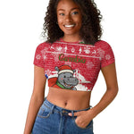 Gambia Christmas Raglan Cropped T shirt Santa Hippo National Coat of Arms Snowflakes and Festive Holiday - African Pride