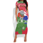 Gambia Christmas Short Sleeve Bodycon Dress Santa Hippo National Coat of Arms Snowflakes and Festive Holiday - African Pride