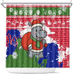 Gambia Christmas Shower Curtain Santa Hippo National Coat of Arms Snowflakes and Festive Holiday - African Pride