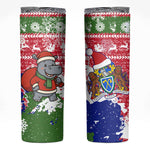 Gambia Christmas Skinny Tumbler Santa Hippo National Coat of Arms Snowflakes and Festive Holiday - African Pride