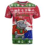 Gambia Christmas T shirt Santa Hippo National Coat of Arms Snowflakes and Festive Holiday - African Pride
