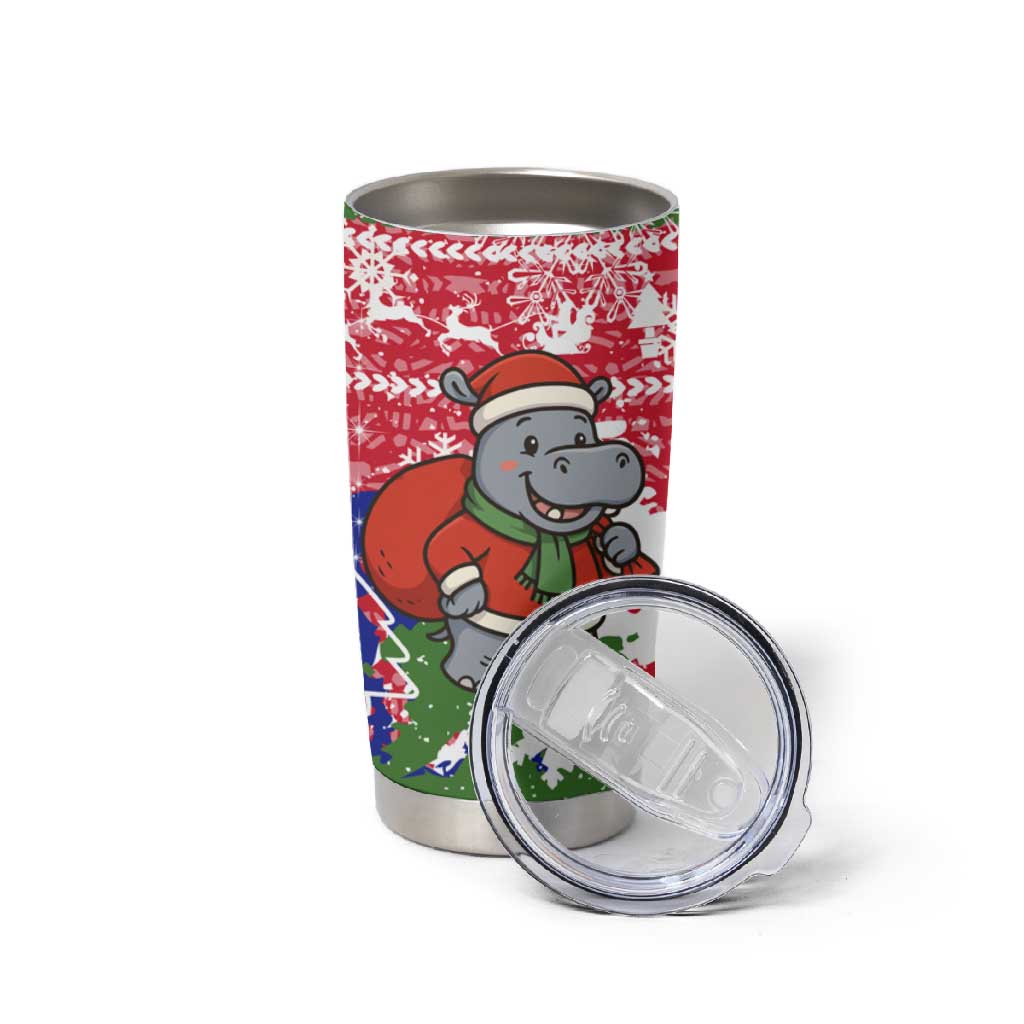 Gambia Christmas Tumbler Cup Santa Hippo National Coat of Arms Snowflakes and Festive Holiday - African Pride