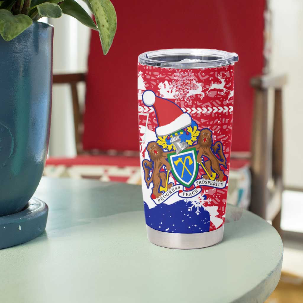 Gambia Christmas Tumbler Cup Santa Hippo National Coat of Arms Snowflakes and Festive Holiday - African Pride
