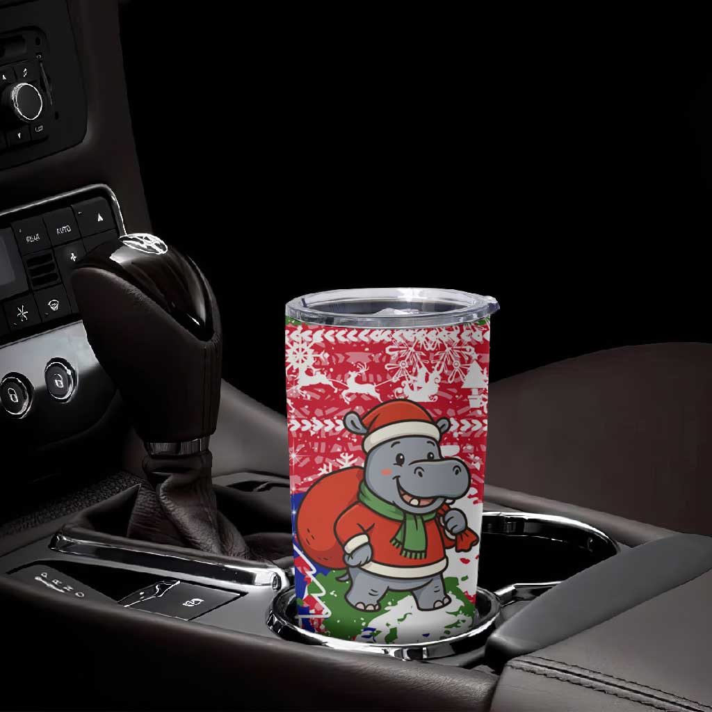Gambia Christmas Tumbler Cup Santa Hippo National Coat of Arms Snowflakes and Festive Holiday - African Pride