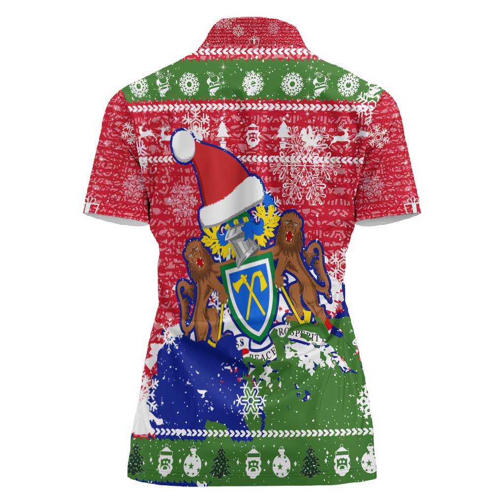 Gambia Christmas Women Polo Shirt Santa Hippo National Coat of Arms Snowflakes and Festive Holiday - African Pride