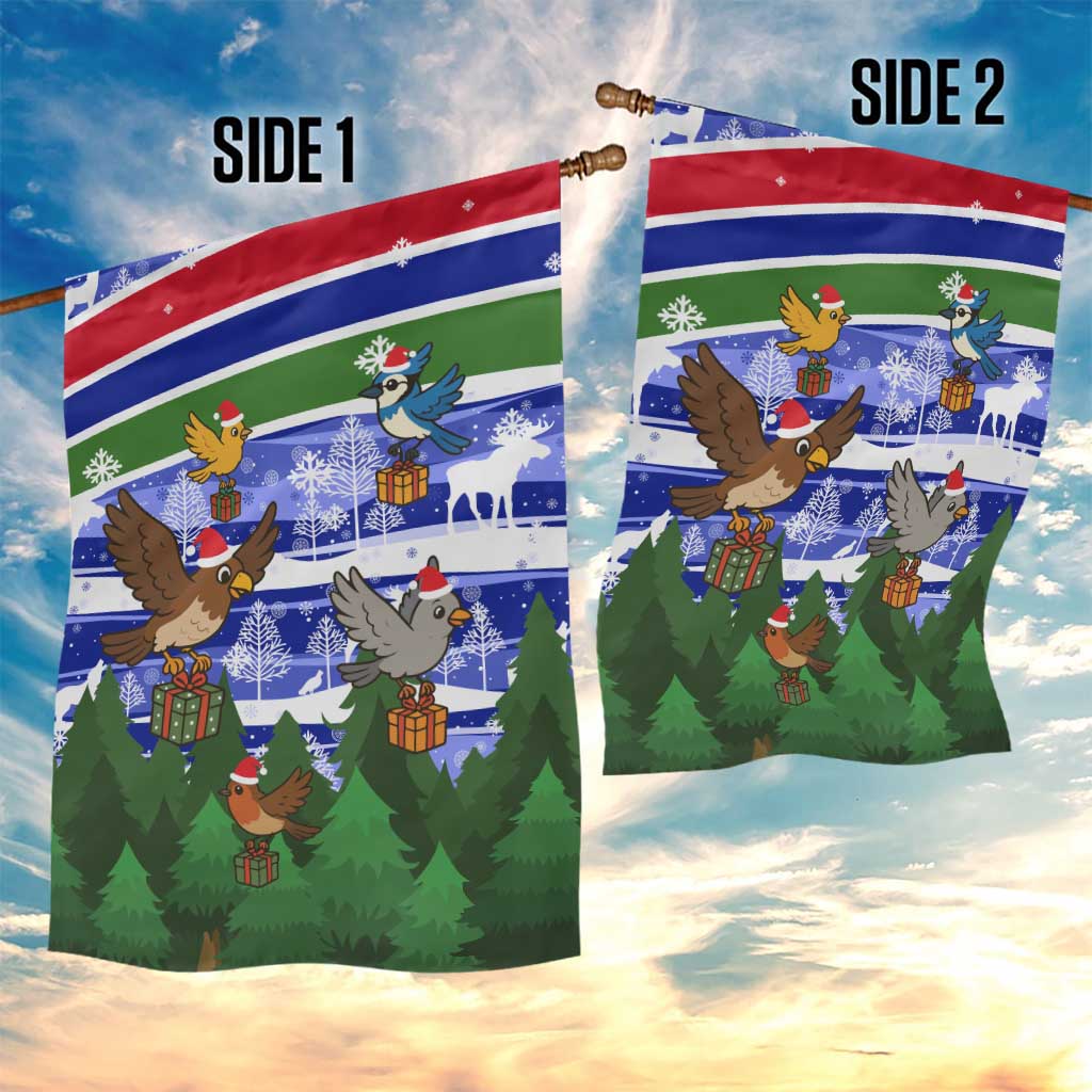 Gambia Christmas Garden Flag Santa Birds Gift Boxes Forest Scene and Snowflake - African Pride