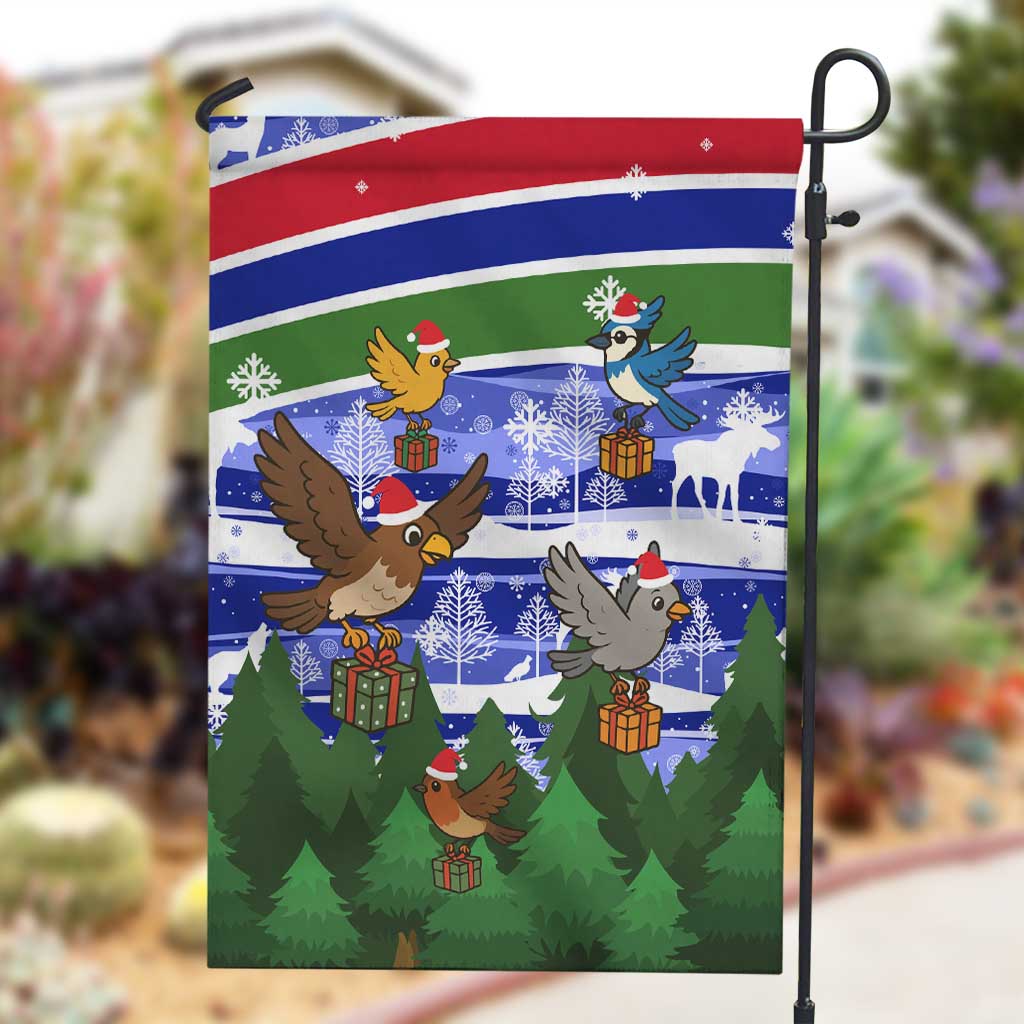 Gambia Christmas Garden Flag Santa Birds Gift Boxes Forest Scene and Snowflake - African Pride