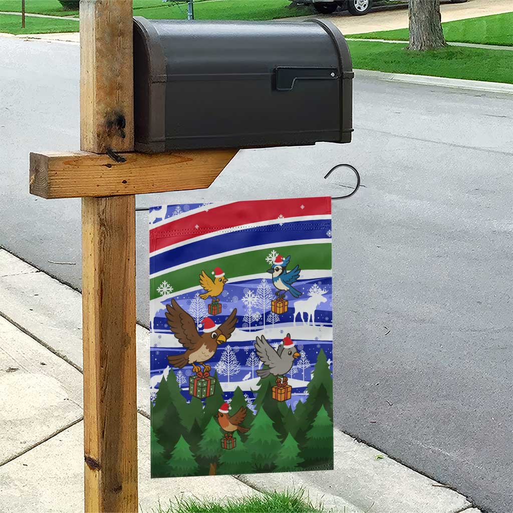Gambia Christmas Garden Flag Santa Birds Gift Boxes Forest Scene and Snowflake - African Pride