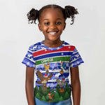 Gambia Christmas Kid T shirt Santa Birds Gift Boxes Forest Scene and Snowflake - African Pride