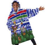 Gambia Christmas Kid Wearable Blanket Hoodie Santa Birds Gift Boxes Forest Scene and Snowflake - African Pride
