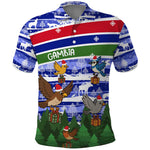 Gambia Christmas Polo Shirt Santa Birds Gift Boxes Forest Scene and Snowflake - African Pride