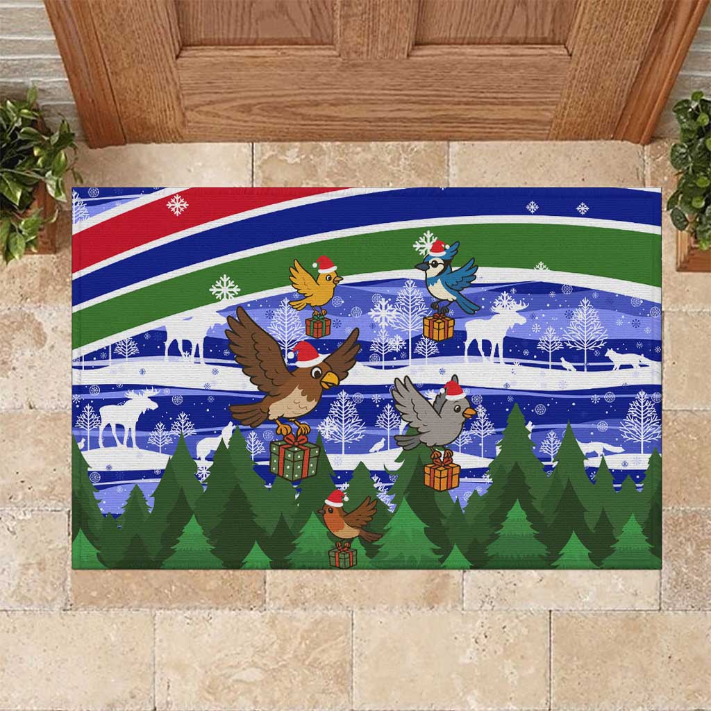 Gambia Christmas Rubber Doormat Santa Birds Gift Boxes Forest Scene and Snowflake - African Pride