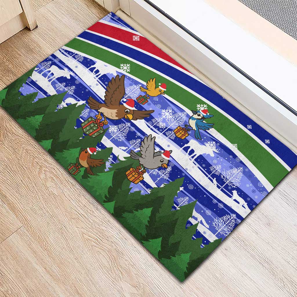 Gambia Christmas Rubber Doormat Santa Birds Gift Boxes Forest Scene and Snowflake - African Pride