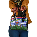 Gambia Christmas Shoulder Handbag Santa Birds Gift Boxes Forest Scene and Snowflake - African Pride