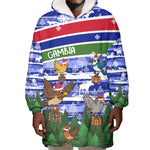 Gambia Christmas Wearable Blanket Hoodie Santa Birds Gift Boxes Forest Scene and Snowflake - African Pride