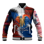 Liberia Elephant Power of Tradition Baseball Jacket Tribal Red Blue Splash - African Pride