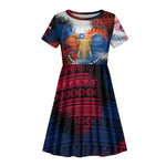 Liberia Elephant Power of Tradition Kid Short Sleeve Dress Tribal Red Blue Splash - African Pride