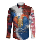 Liberia Elephant Power of Tradition Long Sleeve Button Shirt Tribal Red Blue Splash - African Pride