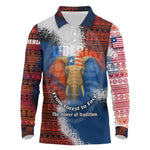Liberia Elephant Power of Tradition Long Sleeve Polo Shirt Tribal Red Blue Splash - African Pride