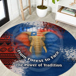 Liberia Elephant Power of Tradition Round Carpet Tribal Red Blue Splash - African Pride