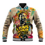 Martin Luther King Graffiti Afro Baseball Jacket Colorful Spray Paint Quotes and Crown - African Pride
