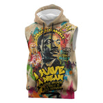 Martin Luther King Graffiti Afro Sleeveless Hoodie Colorful Spray Paint Quotes and Crown - African Pride
