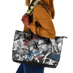 Afro Malcolm X Leather Tote Bag Quotes Dates and Black History Activist Theme - African Pride