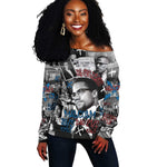 Afro Malcolm X Off Shoulder Sweater Quotes Dates and Black History Activist Theme - African Pride