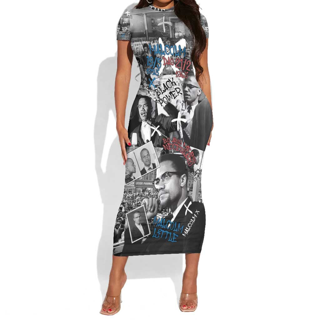 Afro Malcolm X Short Sleeve Bodycon Dress Quotes Dates and Black History Activist Theme by African Pride