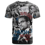 Afro Malcolm X T shirt Quotes Dates and Black History Activist Theme - African Pride