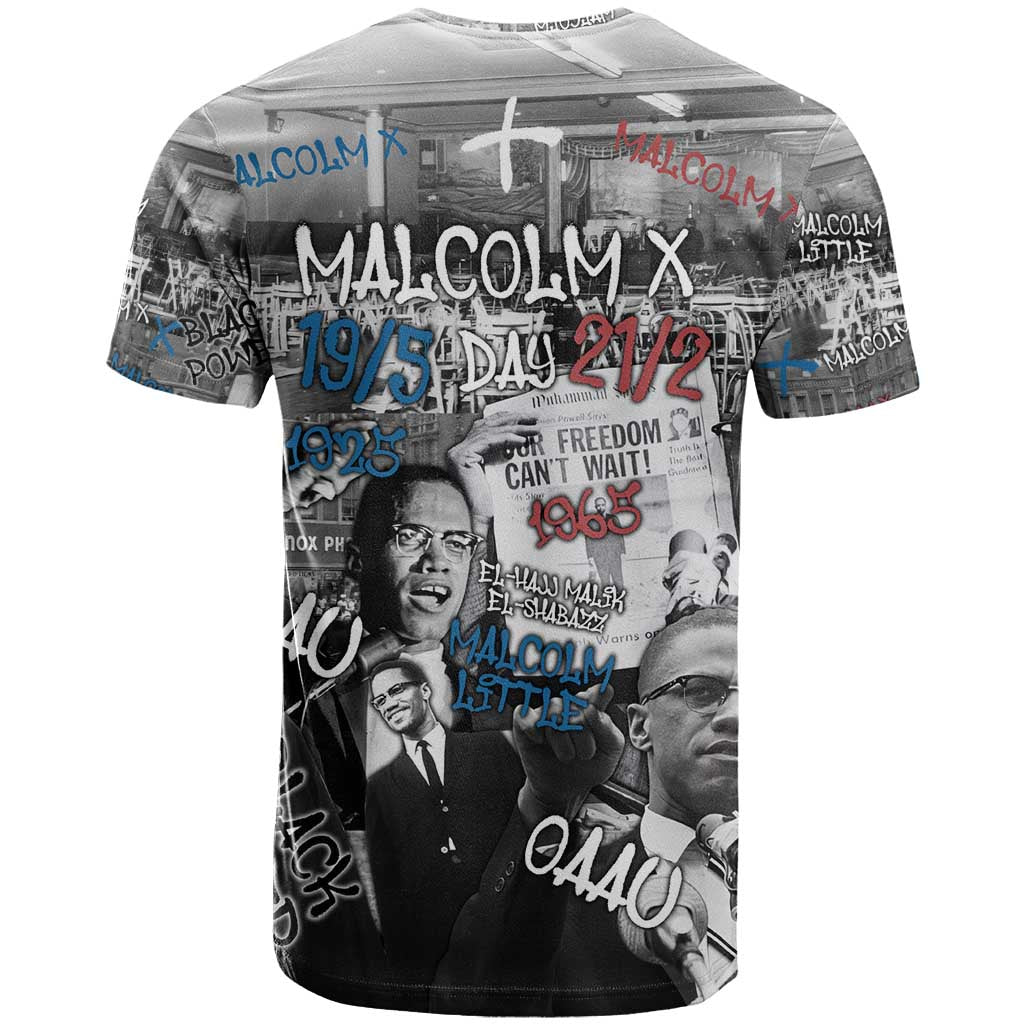Afro Malcolm X T shirt Quotes Dates and Black History Activist Theme - African Pride