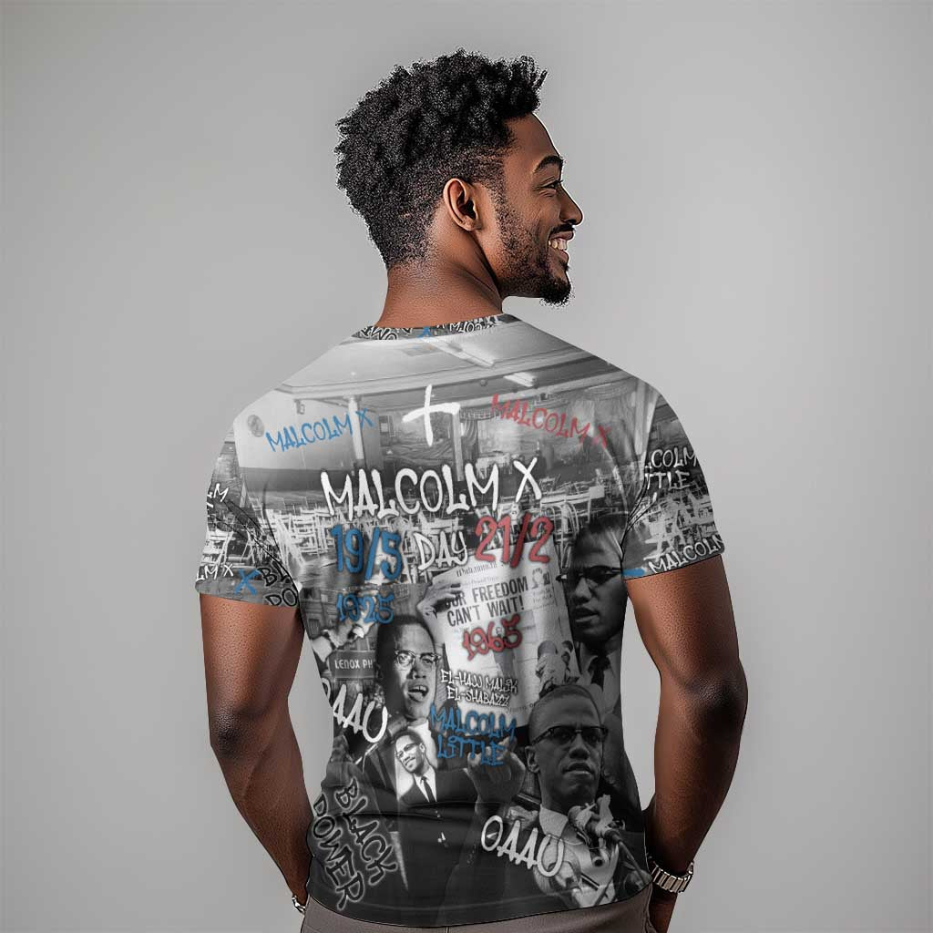 Afro Malcolm X T shirt Quotes Dates and Black History Activist Theme - African Pride