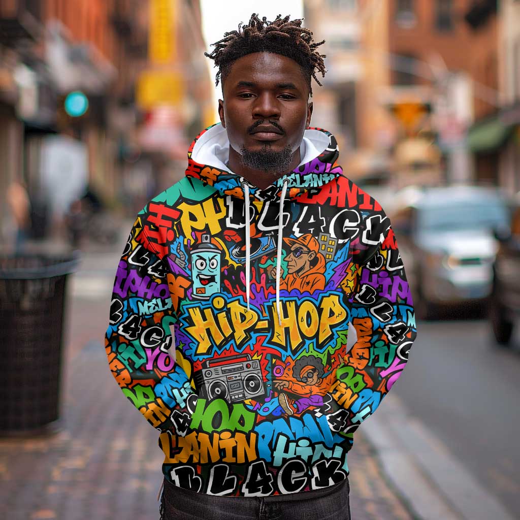 Hip Hop Graffiti African Hoodie Black Melanin Text and Urban Street Art - African Pride