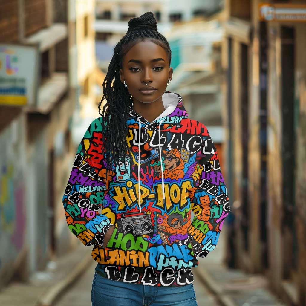 Hip Hop Graffiti African Hoodie Black Melanin Text and Urban Street Art - African Pride