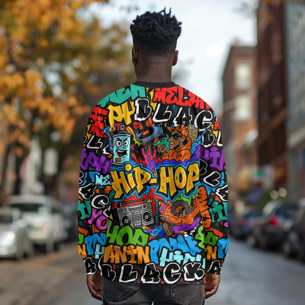 Hip Hop Graffiti African Long Sleeve Shirt Black Melanin Text and Urban Street Art - African Pride