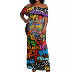 Hip Hop Graffiti African Off Shoulder Maxi Dress Black Melanin Text and Urban Street Art - African Pride