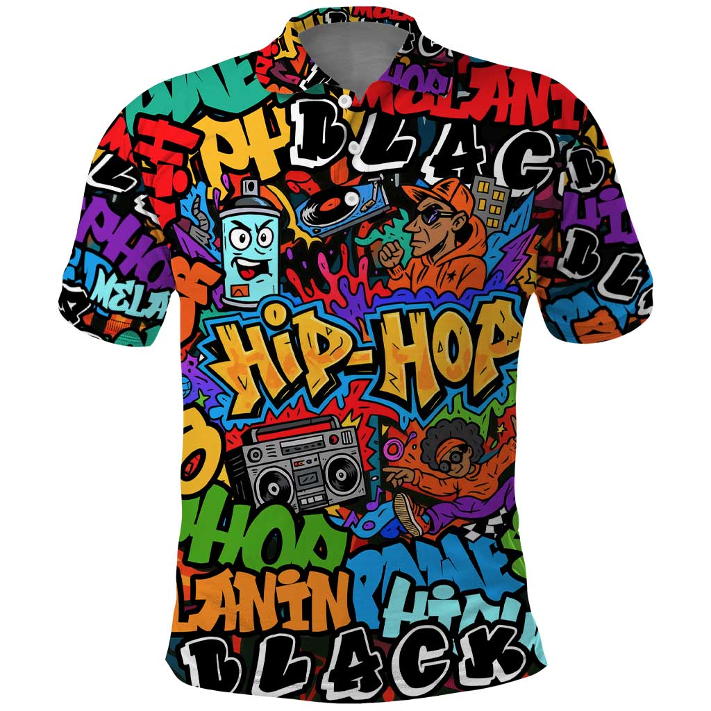 Hip Hop Graffiti African Polo Shirt Black Melanin Text and Urban Street Art - African Pride
