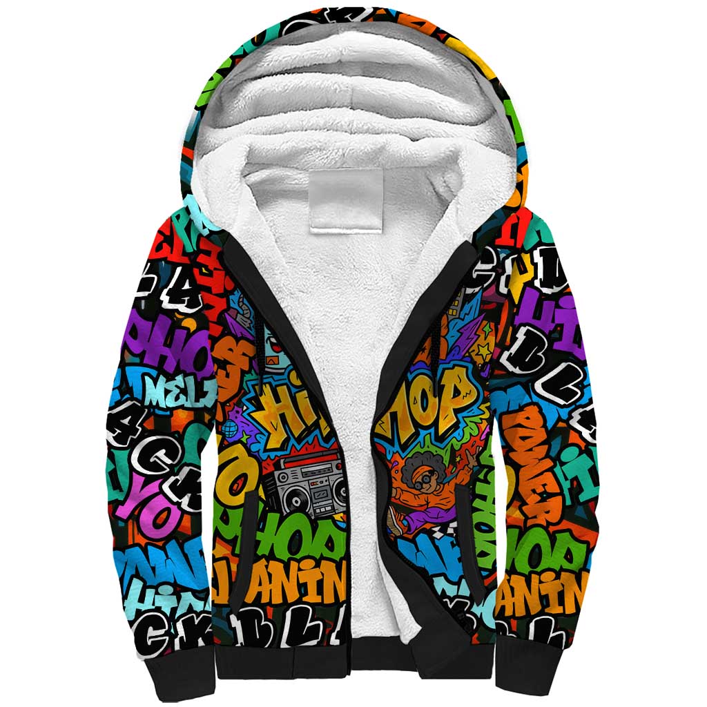 Hip Hop Graffiti African Sherpa Hoodie Black Melanin Text and Urban Street Art - African Pride