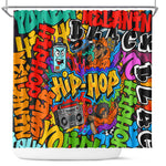 Hip Hop Graffiti African Shower Curtain Black Melanin Text and Urban Street Art - African Pride