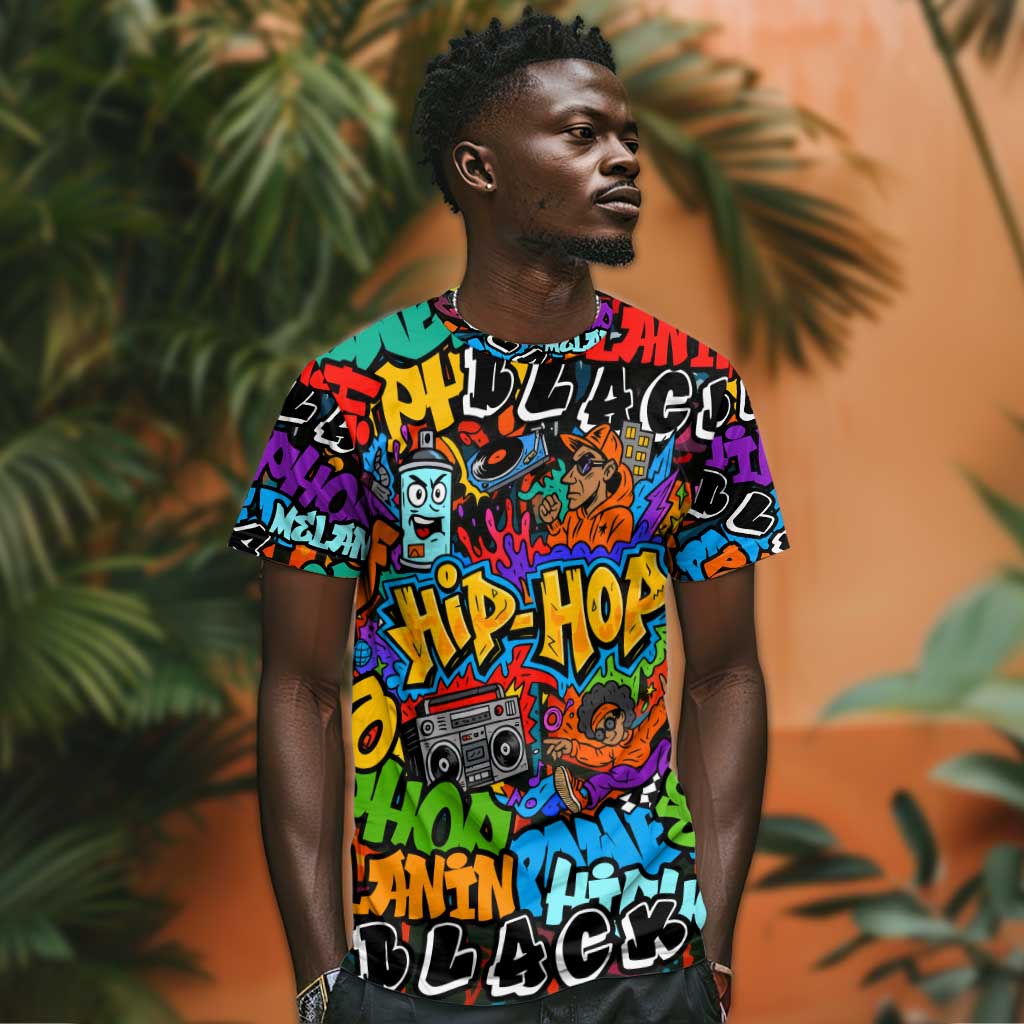 Hip Hop Graffiti African T shirt Black Melanin Text and Urban Street Art - African Pride