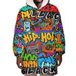 Hip Hop Graffiti African Wearable Blanket Hoodie Black Melanin Text and Urban Street Art - African Pride