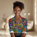 Hip Hop Graffiti African Women Casual Shirt Black Melanin Text and Urban Street Art - African Pride