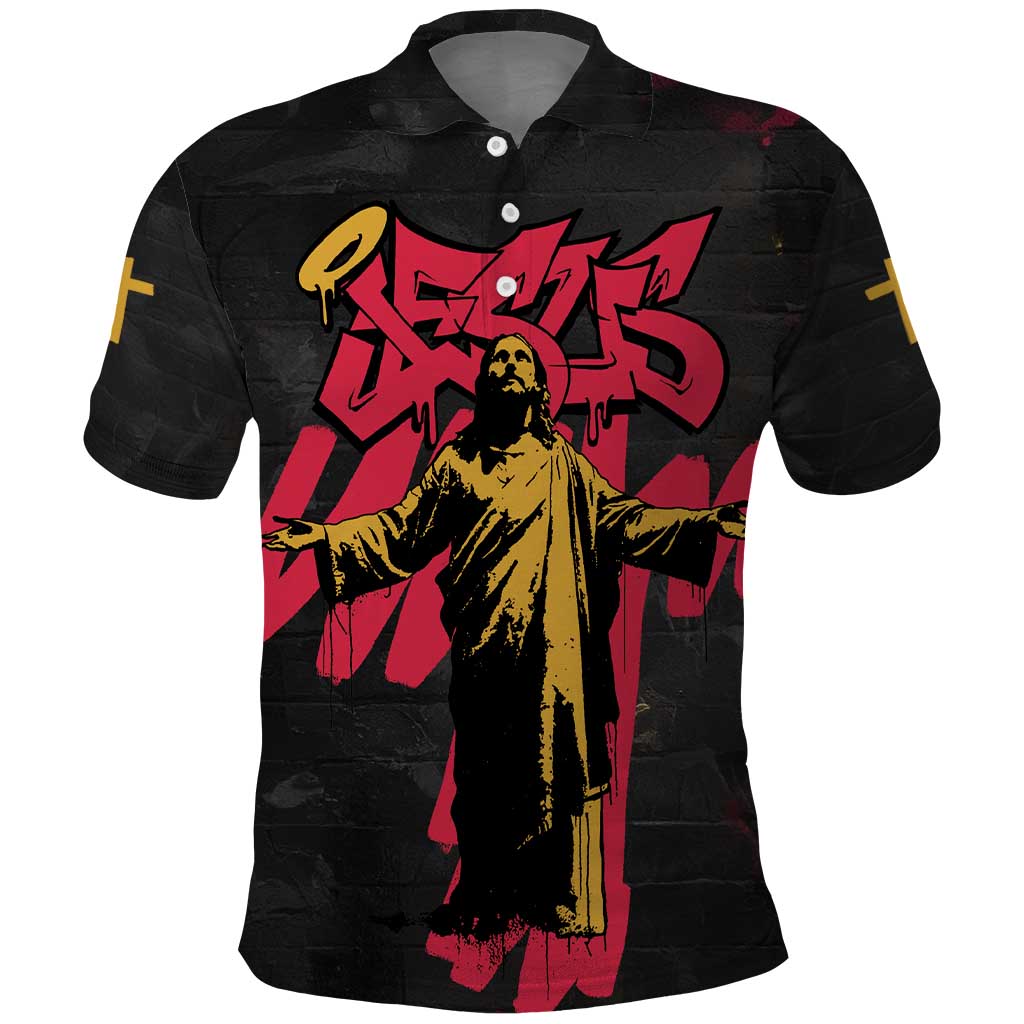 Jesus Graffiti Design Polo Shirt Crowned Portrait and Urban Street Art Style - African Pride