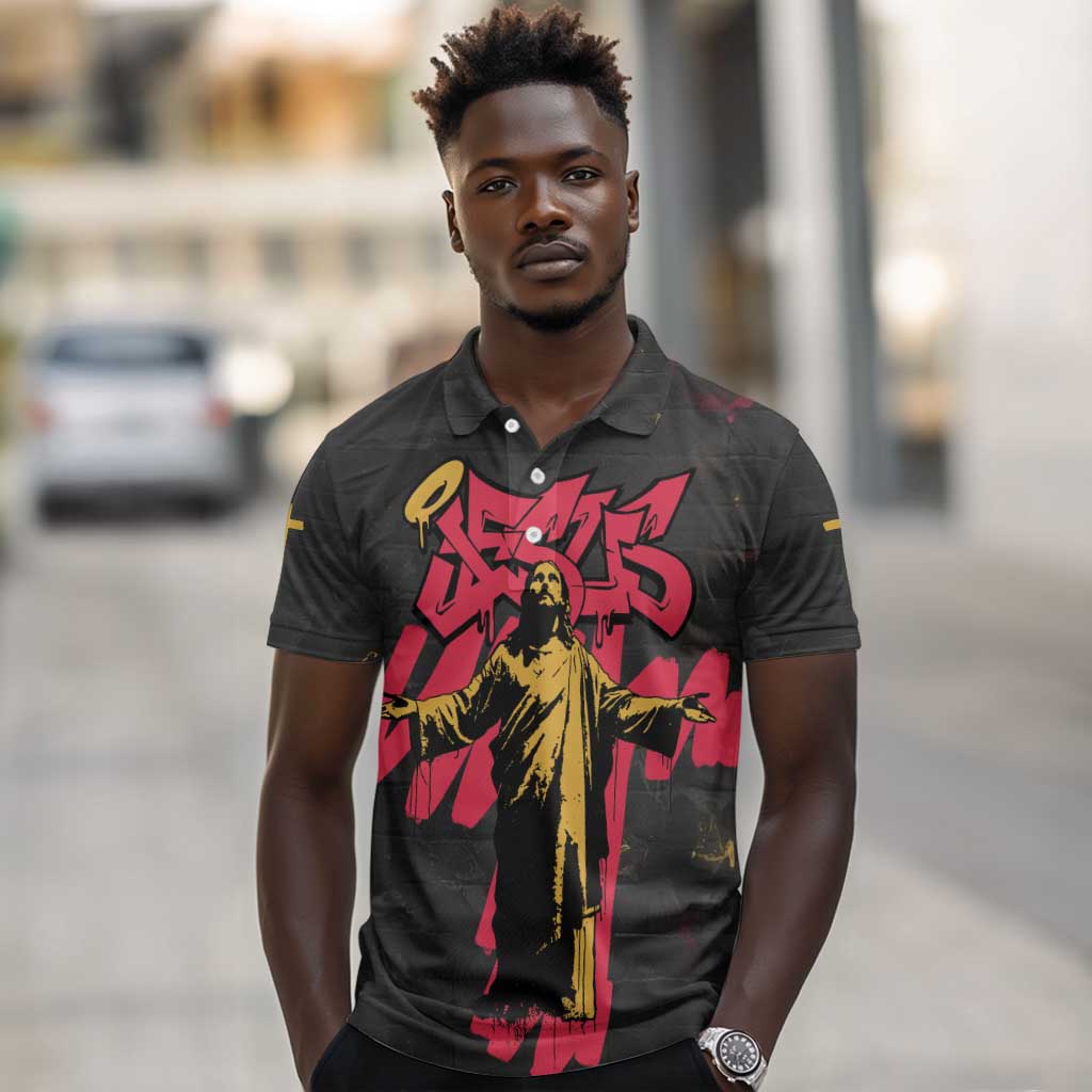 Jesus Graffiti Design Polo Shirt Crowned Portrait and Urban Street Art Style - African Pride