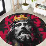 Jesus Graffiti Design Round Carpet Crowned Portrait and Urban Street Art Style - African Pride