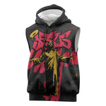 Jesus Graffiti Design Sleeveless Hoodie Crowned Portrait and Urban Street Art Style - African Pride