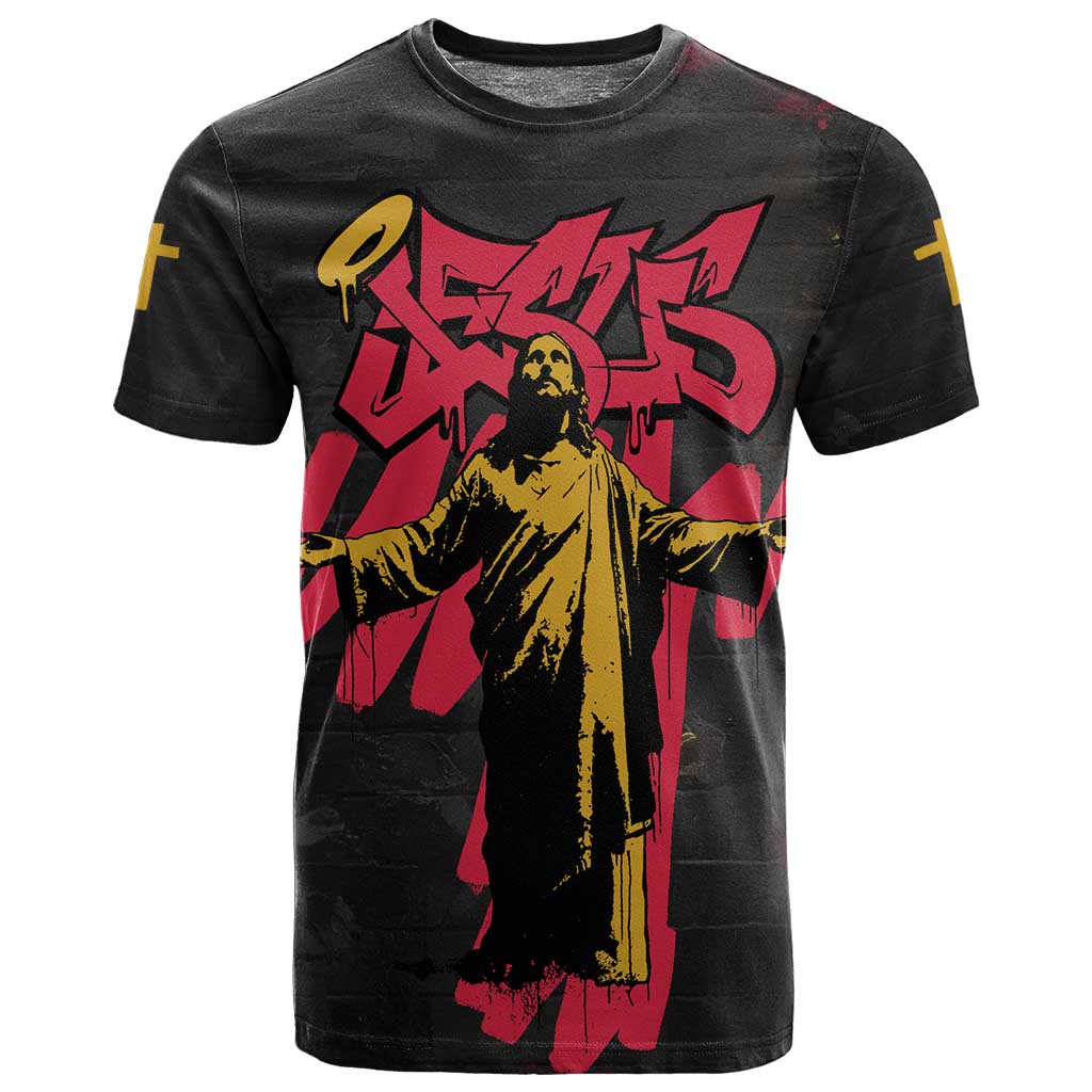 Jesus Graffiti Design T shirt Crowned Portrait and Urban Street Art Style - African Pride