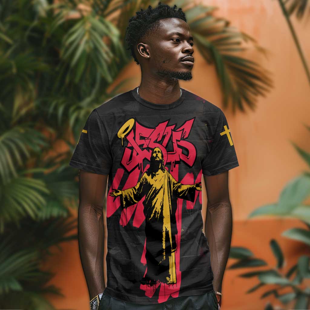 Jesus Graffiti Design T shirt Crowned Portrait and Urban Street Art Style - African Pride